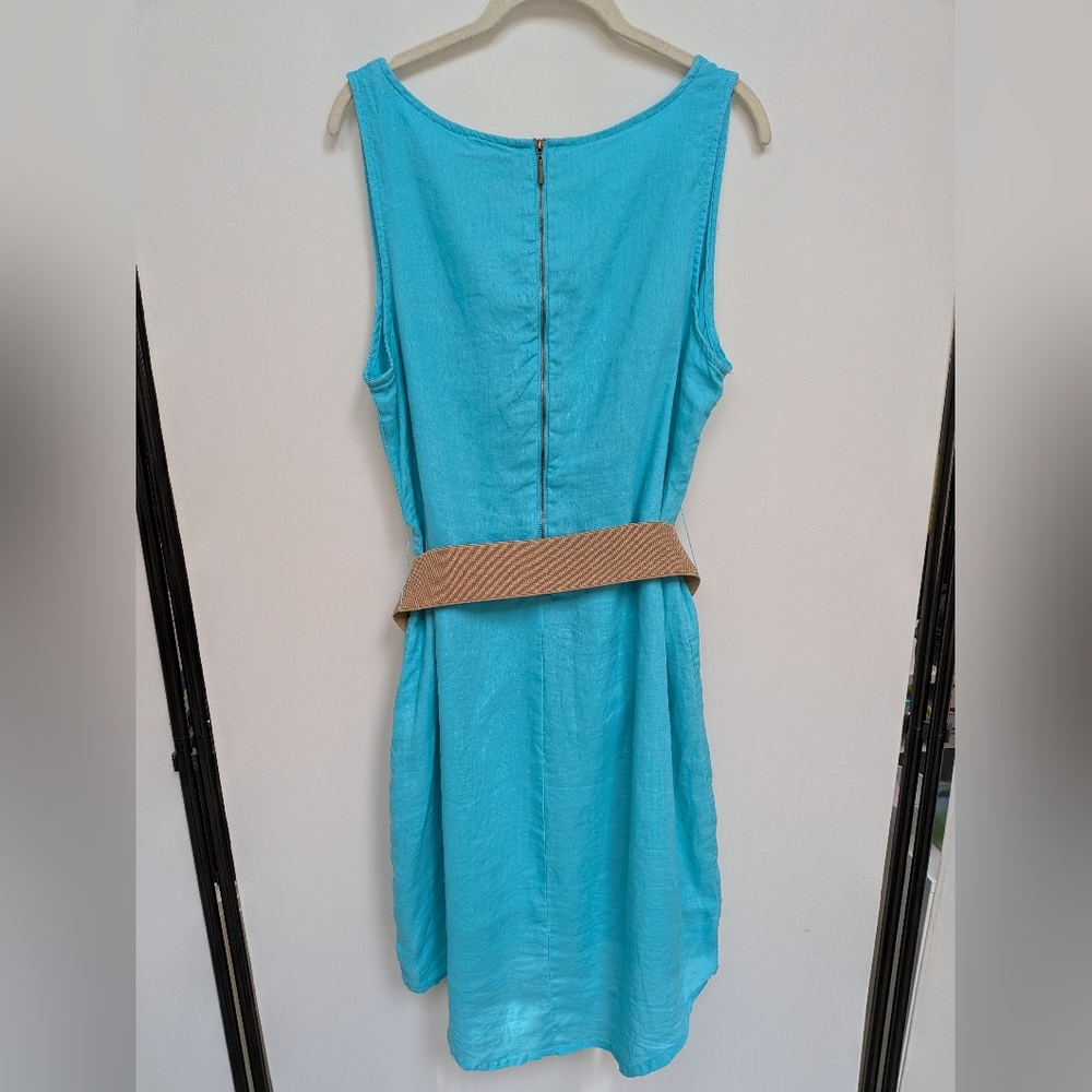 NEW Cynthia Rowley Blue 100% Linen Belted Sleeveless High Low Dress Size 14 - Picture 9 of 13